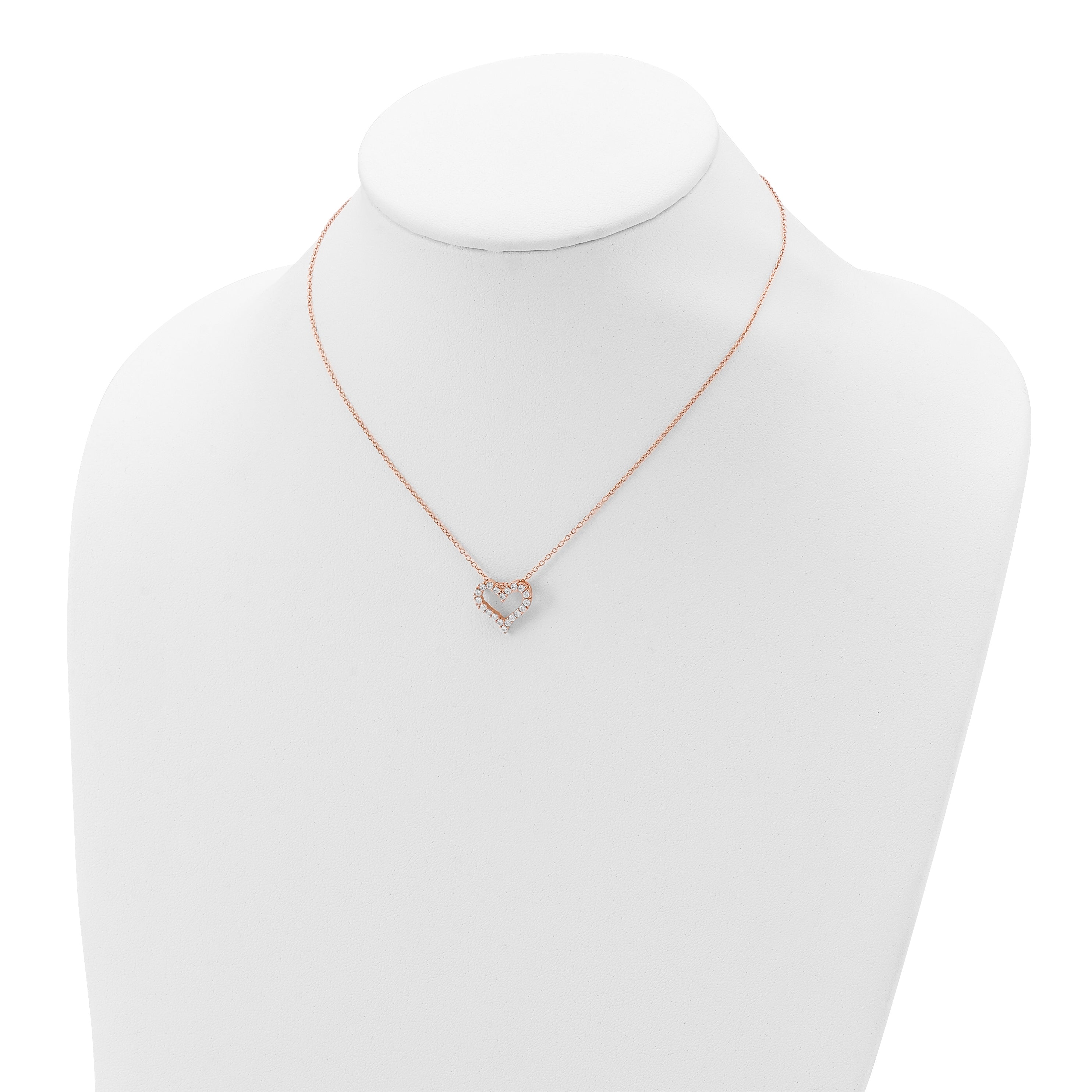 Sterling Silver Rose-tone CZ Heart With  2in ext. Necklace