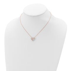 Sterling Silver Rose-tone CZ Heart With  2in ext. Necklace