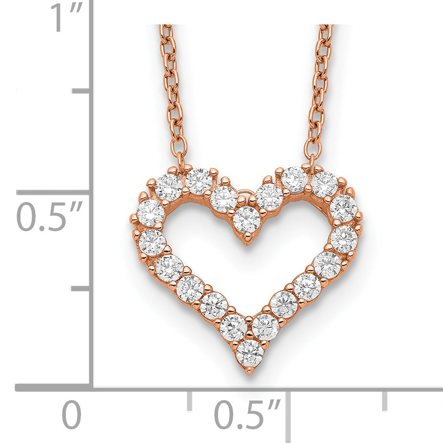 Sterling Silver Rose-tone CZ Heart With  2in ext. Necklace