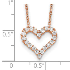 Sterling Silver Rose-tone CZ Heart With  2in ext. Necklace