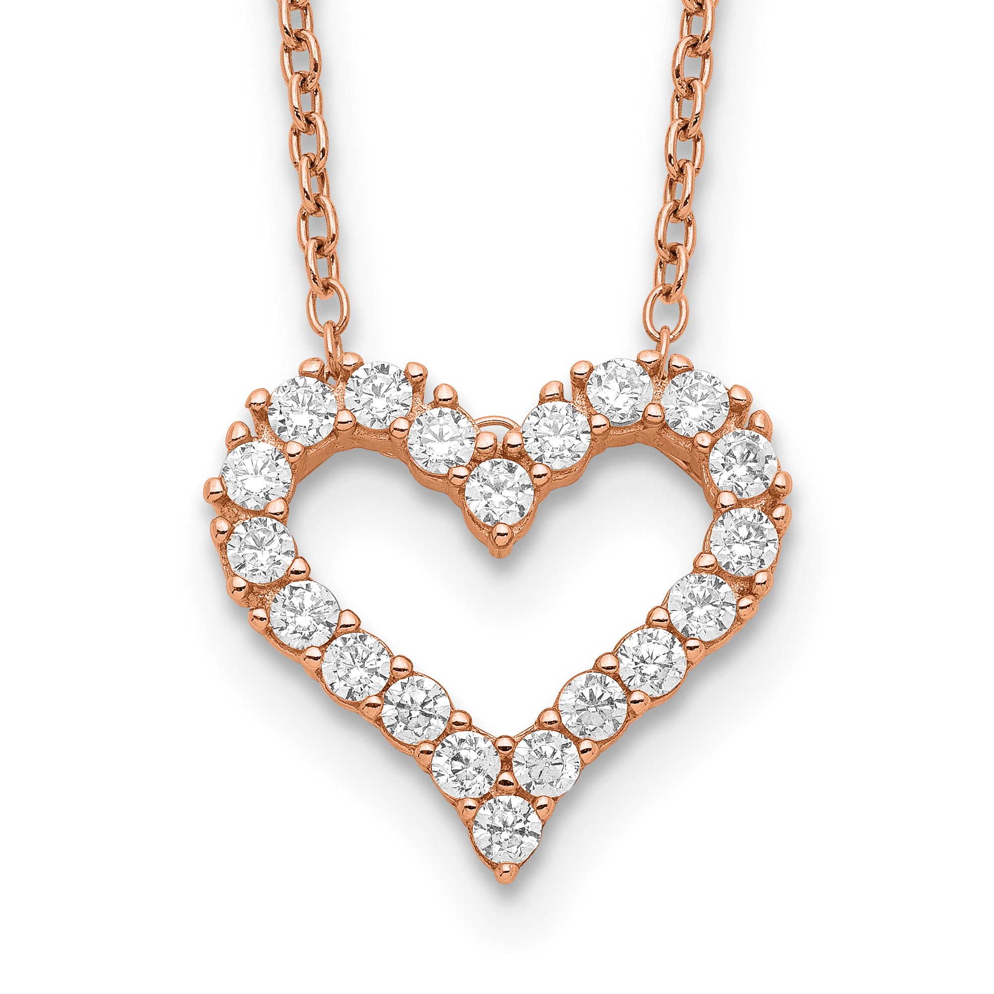 Sterling Silver Rose-tone CZ Heart With  2in ext. Necklace