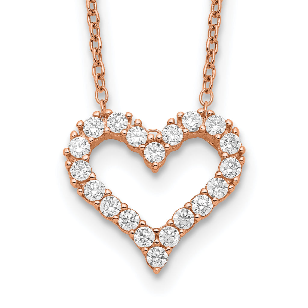Sterling Silver Rose-tone CZ Heart With  2in ext. Necklace