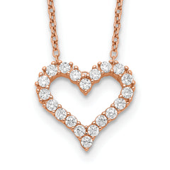 Sterling Silver Rose-tone CZ Heart With  2in ext. Necklace