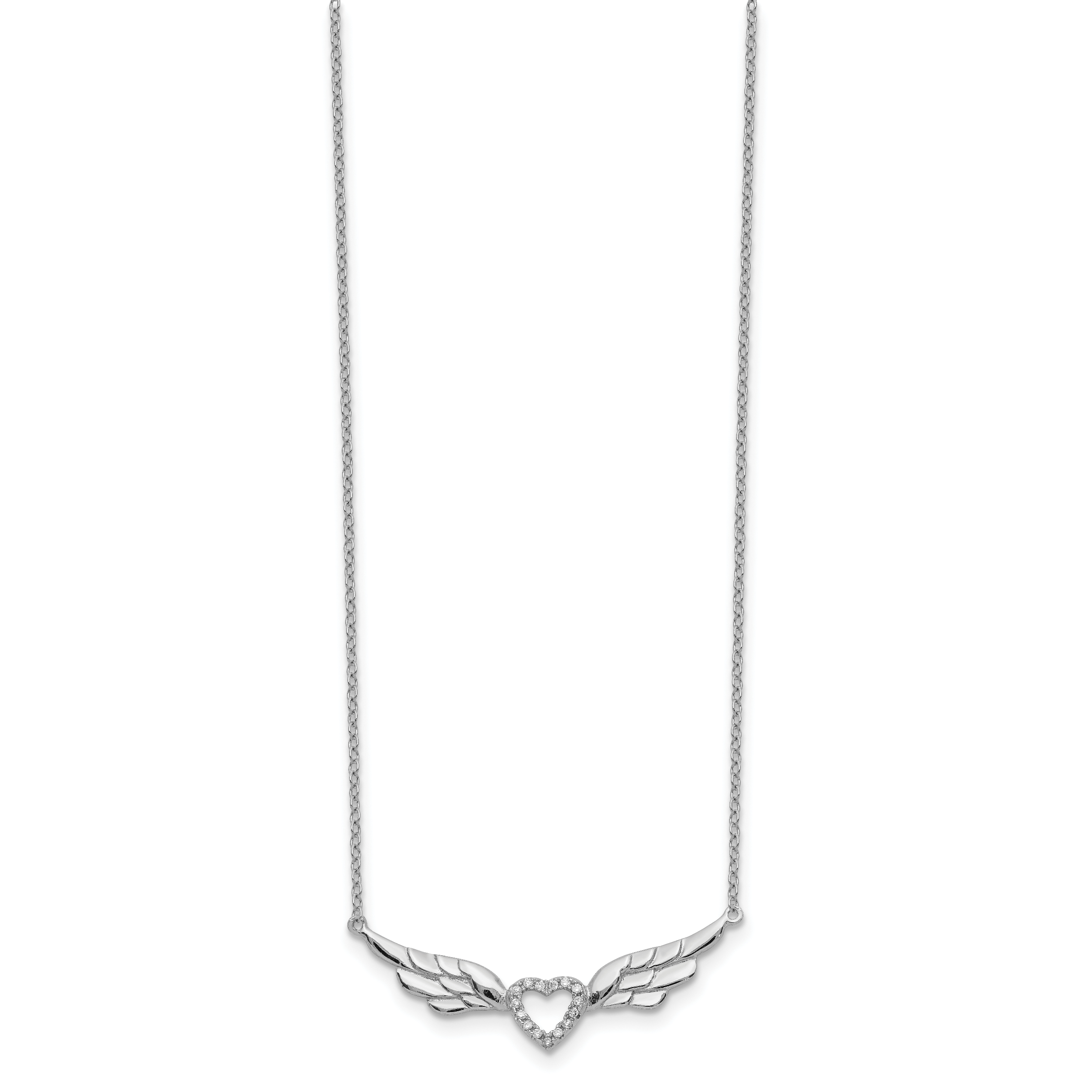 Sterling Silver Rhodium-plated CZ Heart with Wings 16 inch Necklace with 1 inch extension Secondary image
