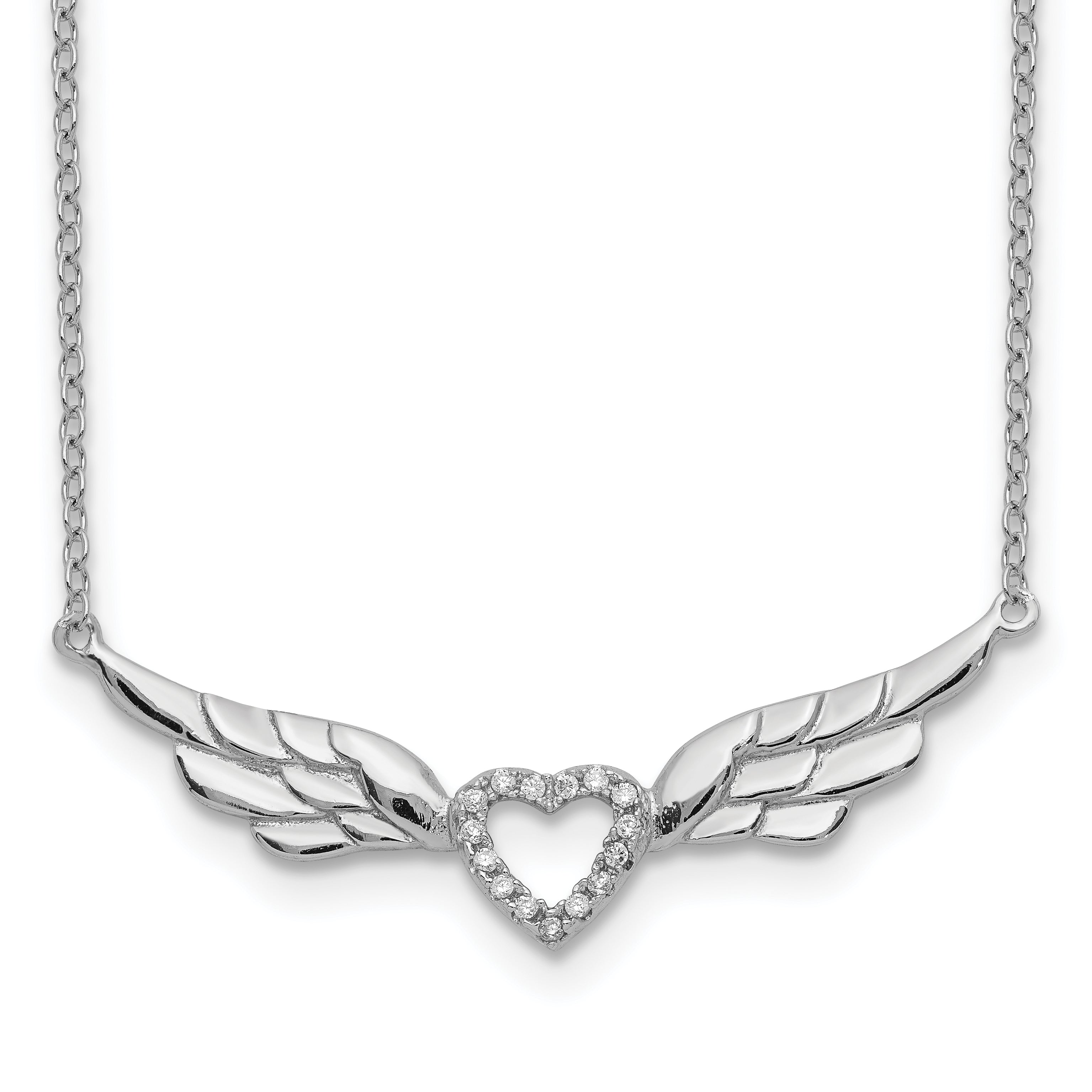 Sterling Silver Rhodium-plated CZ Heart with Wings 16 inch Necklace with 1 inch extension Main image