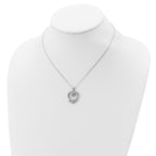 Sterling Silver Rhod-plated Claddagh Heart CZ  With  1 in ext.Necklace