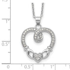 Sterling Silver Rhod-plated Claddagh Heart CZ  With  1 in ext.Necklace