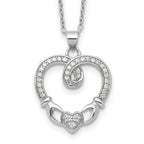 Sterling Silver Rhod-plated Claddagh Heart CZ  With  1 in ext.Necklace