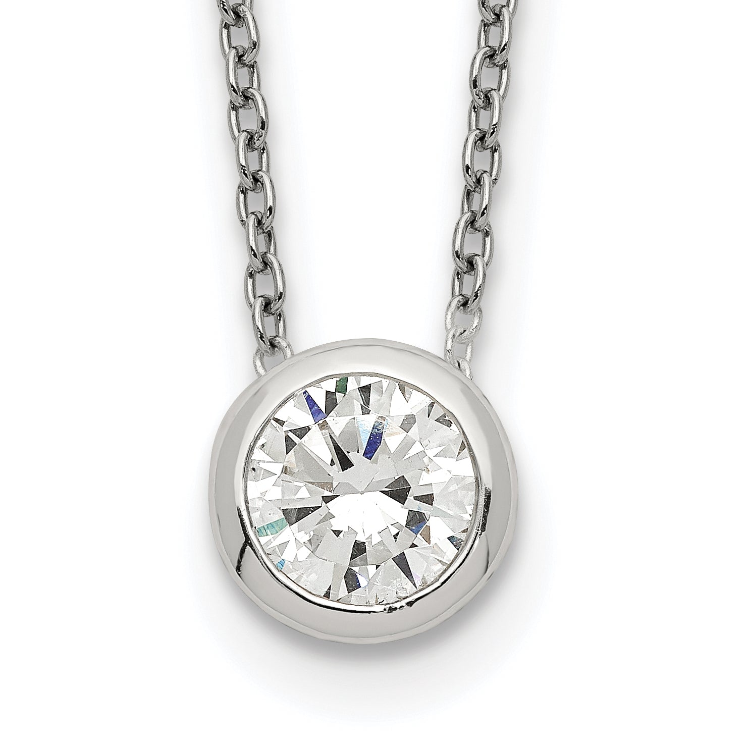 Sterling Silver Bezel 8mm CZ Necklace Main image