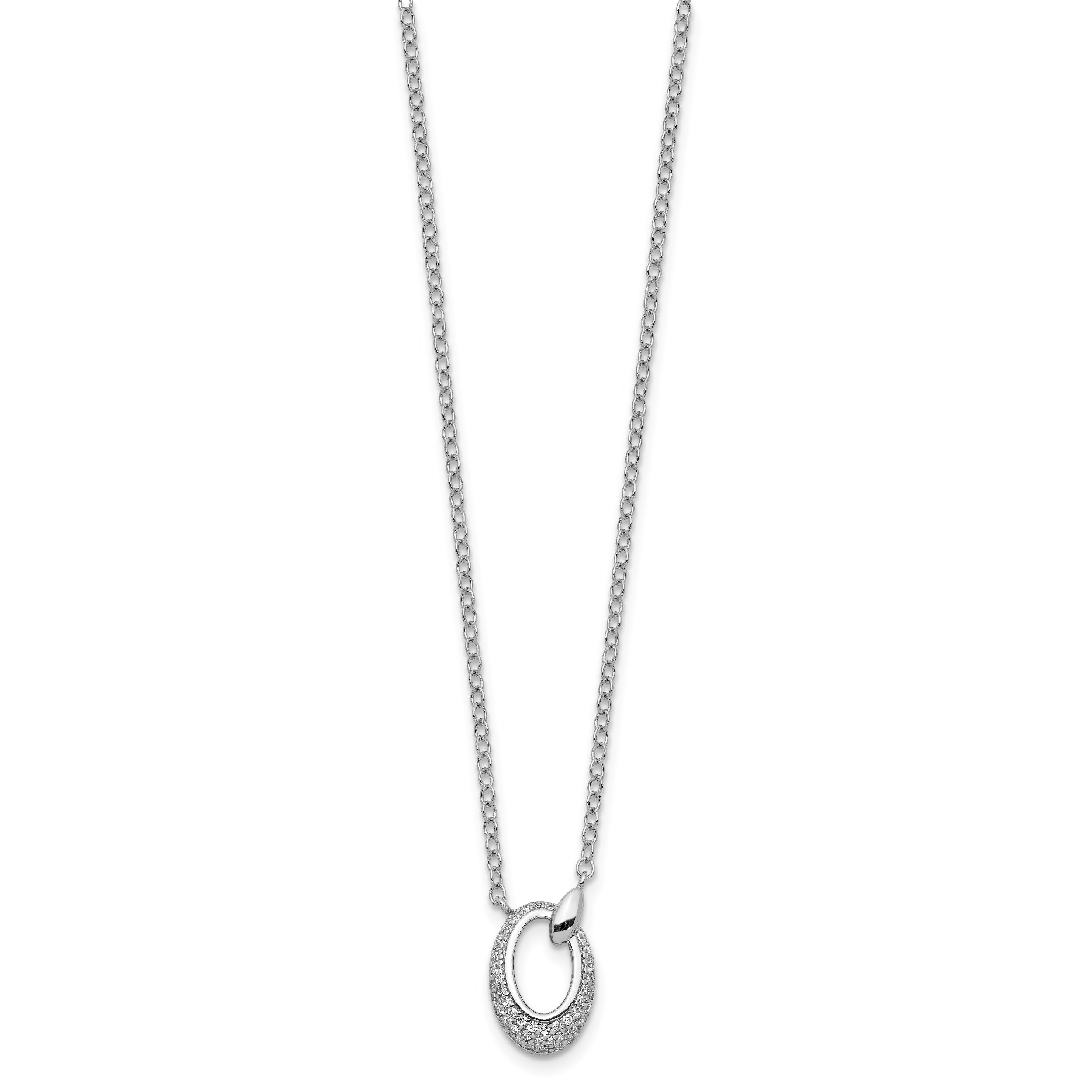 Sterling Silver Rhodium Plated CZ Circle Necklace