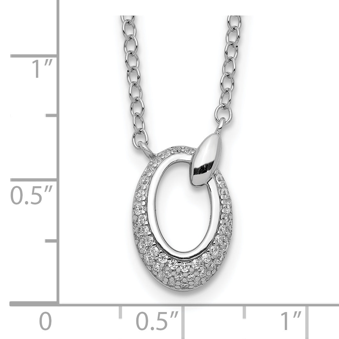 Sterling Silver Rhodium Plated CZ Circle Necklace