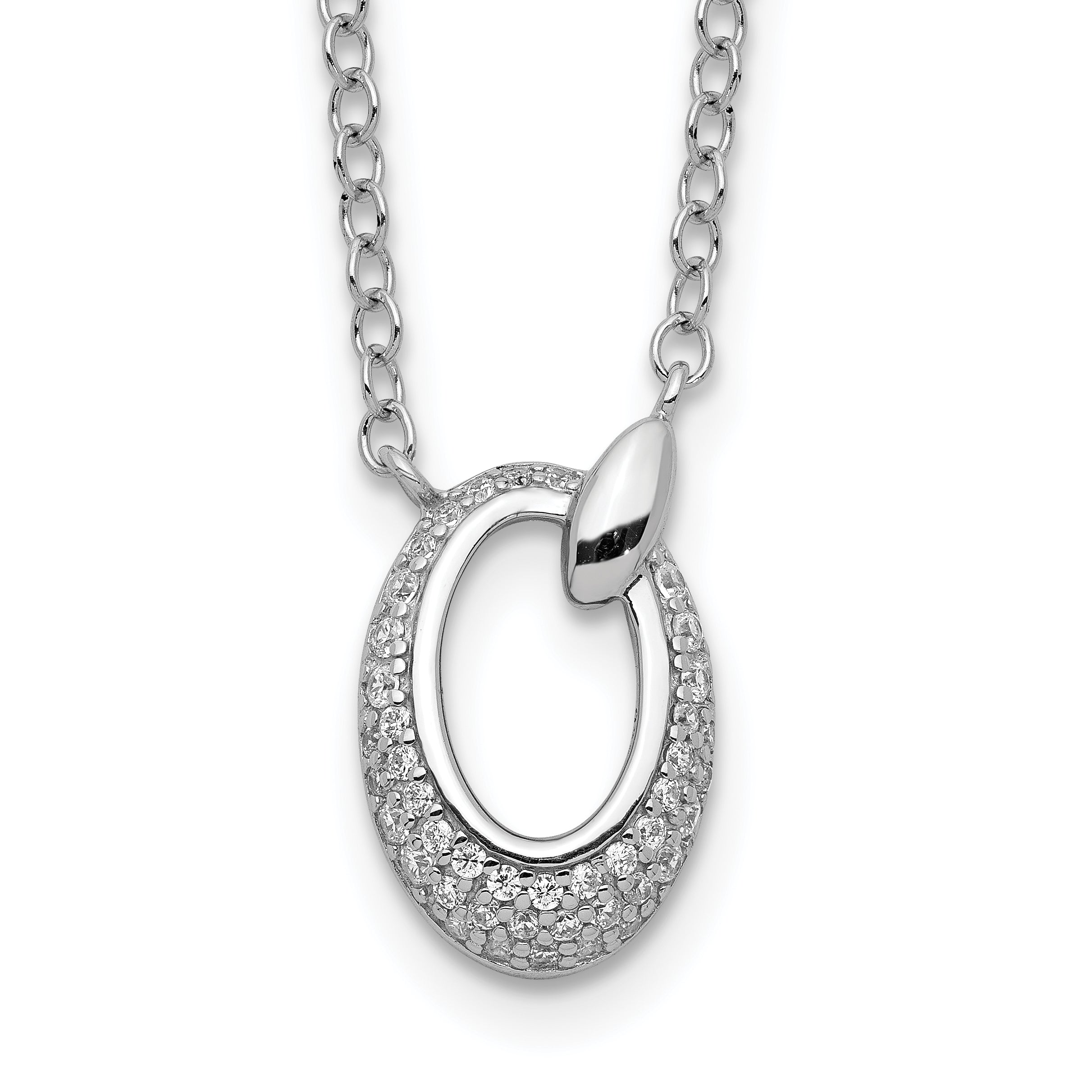 Sterling Silver Rhodium Plated CZ Circle Necklace Main image