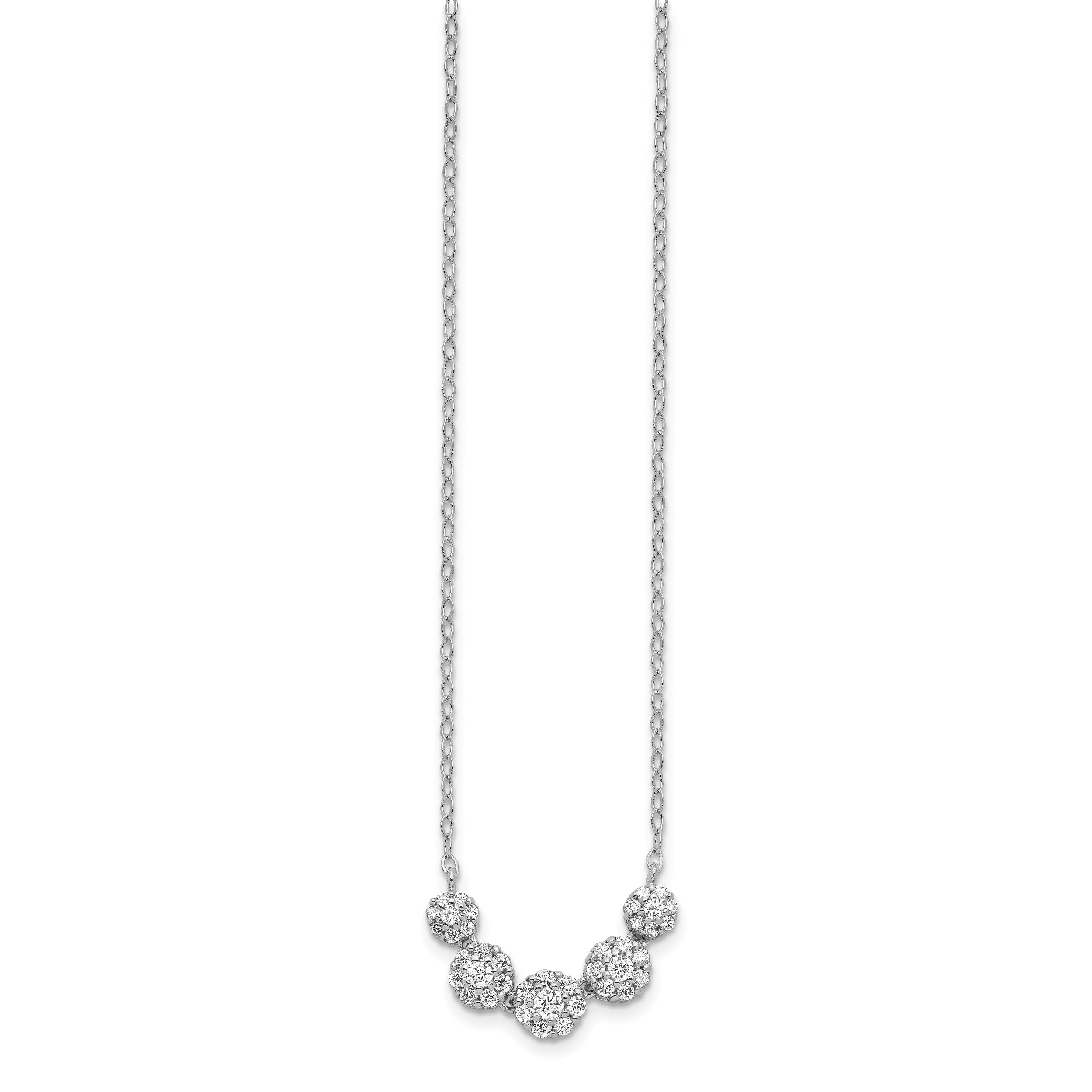 Sterling Silver Rhodium-plated 5-CZ Circles With 2in. Ext. Necklace