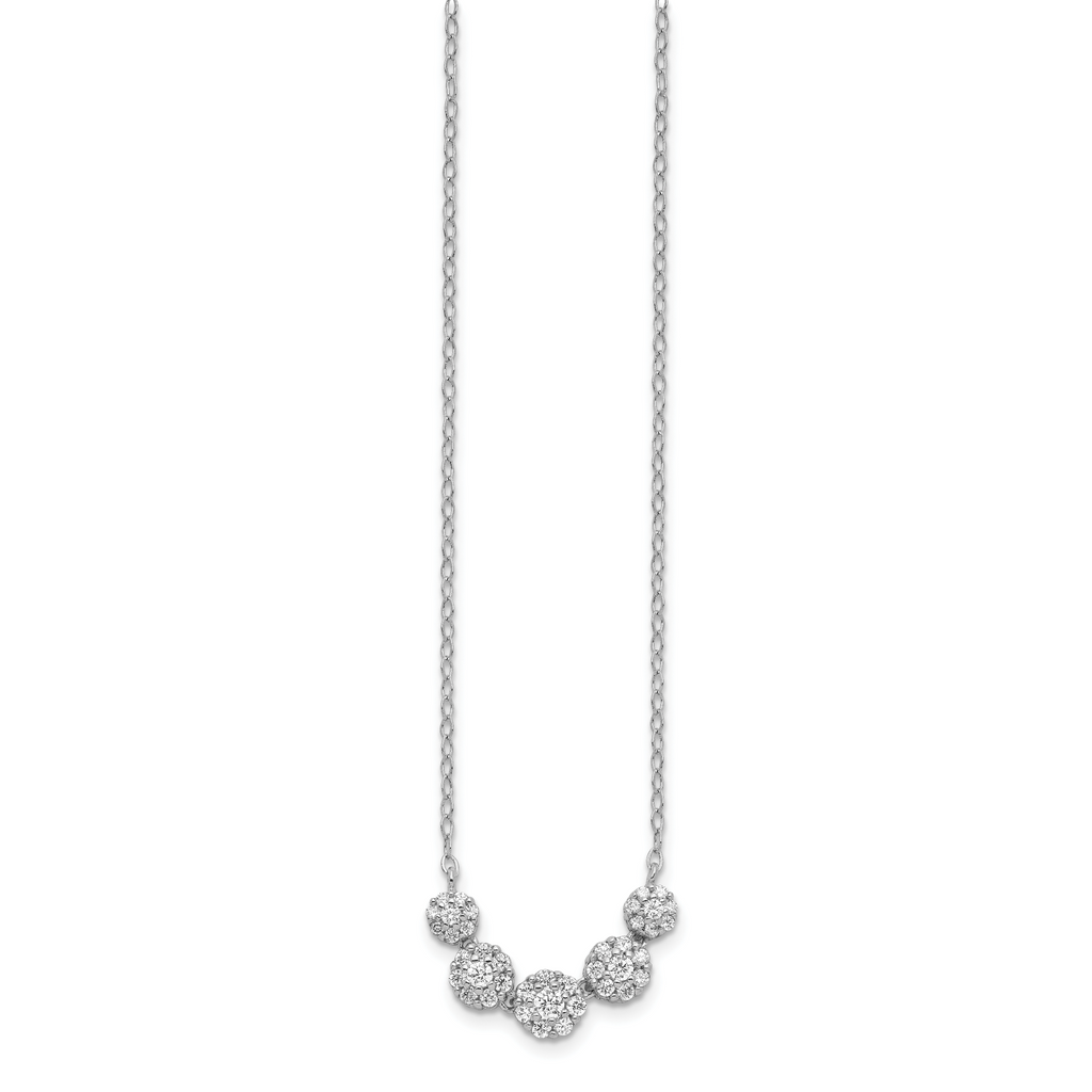 Sterling Silver Rhodium-plated 5-CZ Circles With 2in. Ext. Necklace