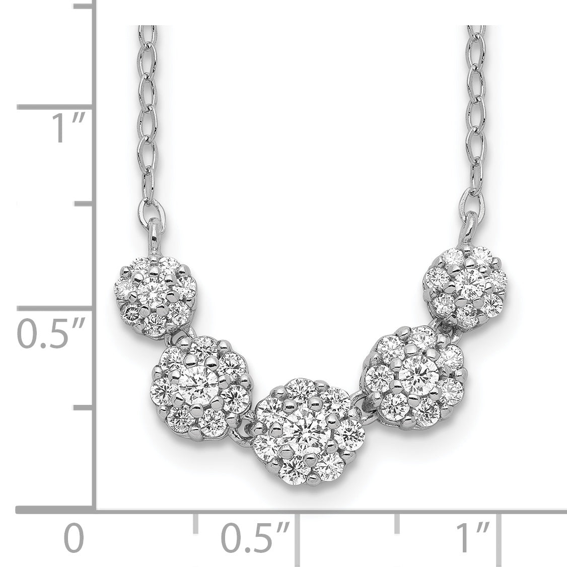 Sterling Silver Rhodium-plated 5-CZ Circles With 2in. Ext. Necklace