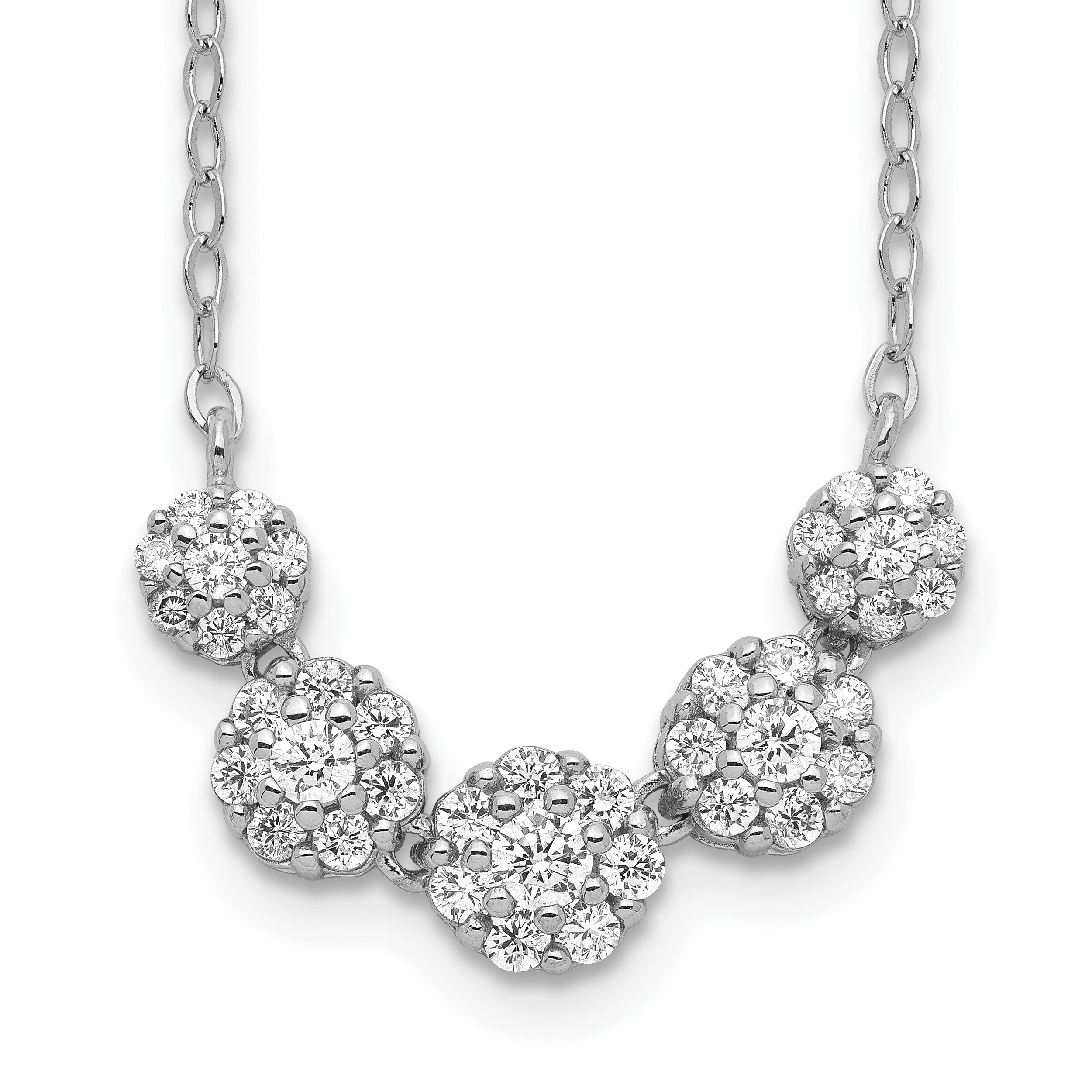 Sterling Silver Rhodium-plated 5-CZ Circles With 2in. Ext. Necklace