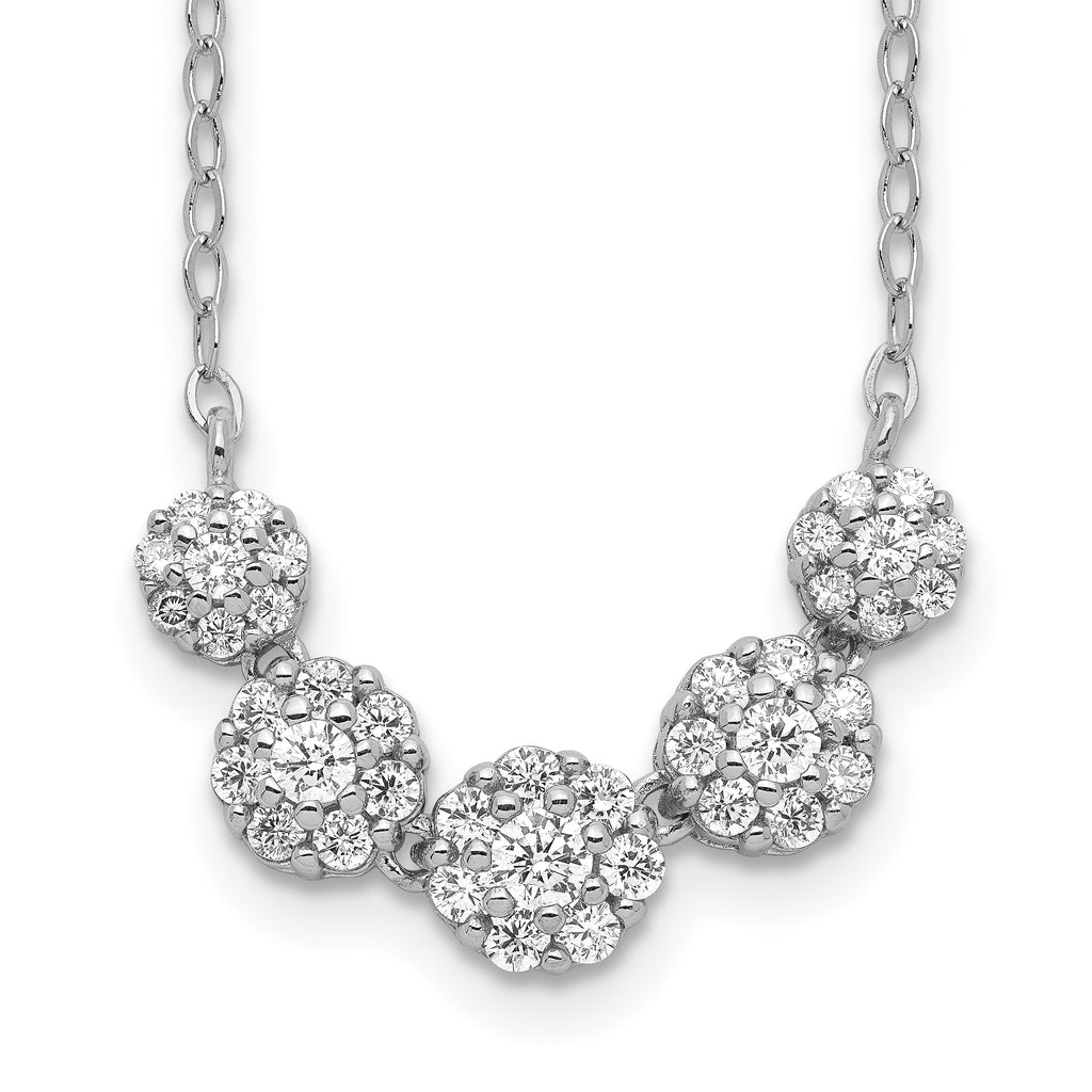 Sterling Silver Rhodium-plated 5-CZ Circles With 2in. Ext. Necklace