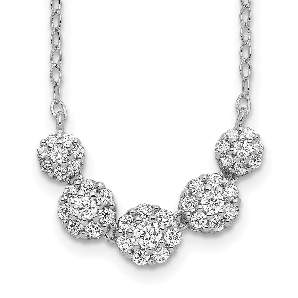 Sterling Silver Rhodium-plated 5-CZ Circles With 2in. Ext. Necklace
