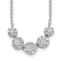 Sterling Silver Rhodium-plated 5-CZ Circles With 2in. Ext. Necklace