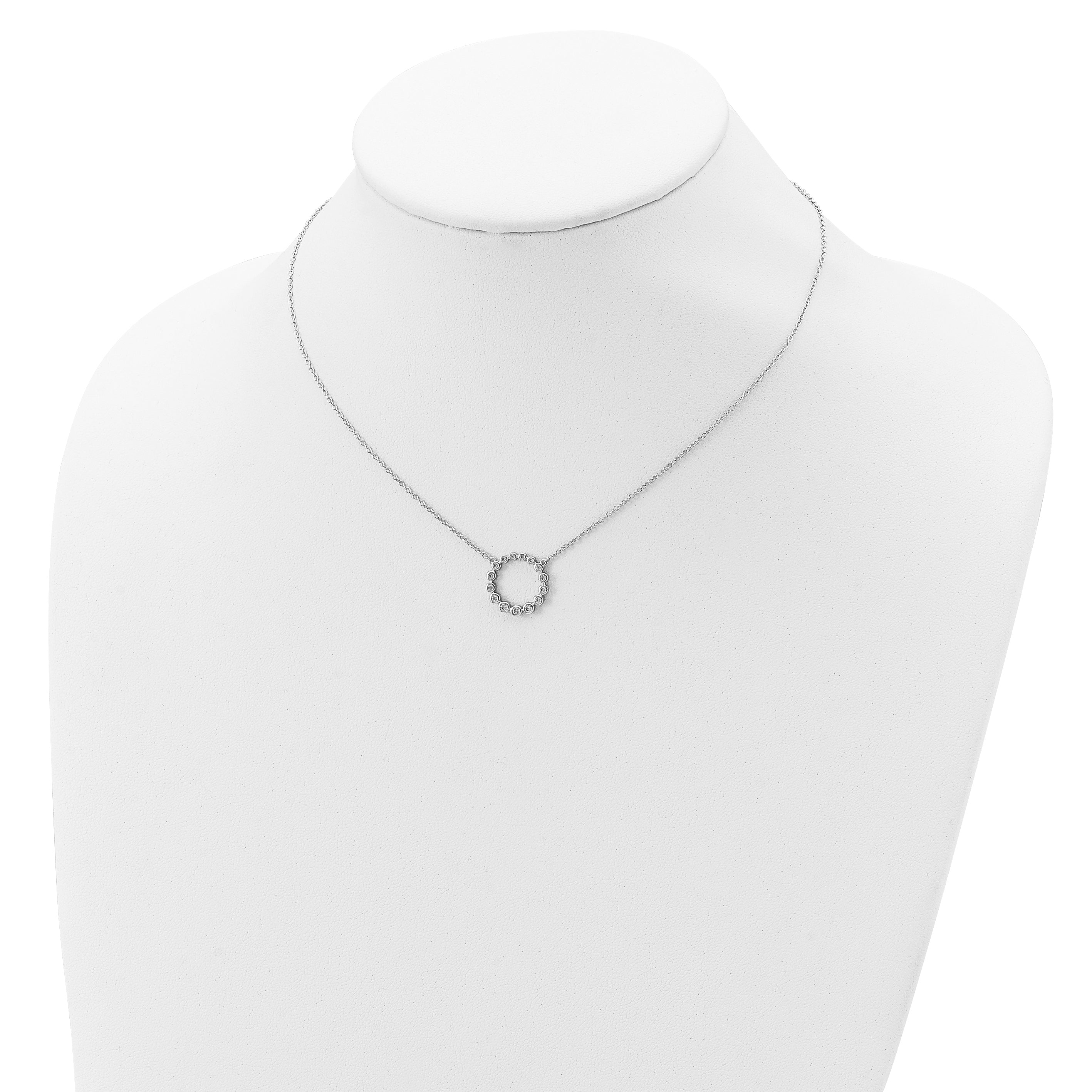 Sterling Silver Rhodium-plated CZ Circle With 2in ext Necklace