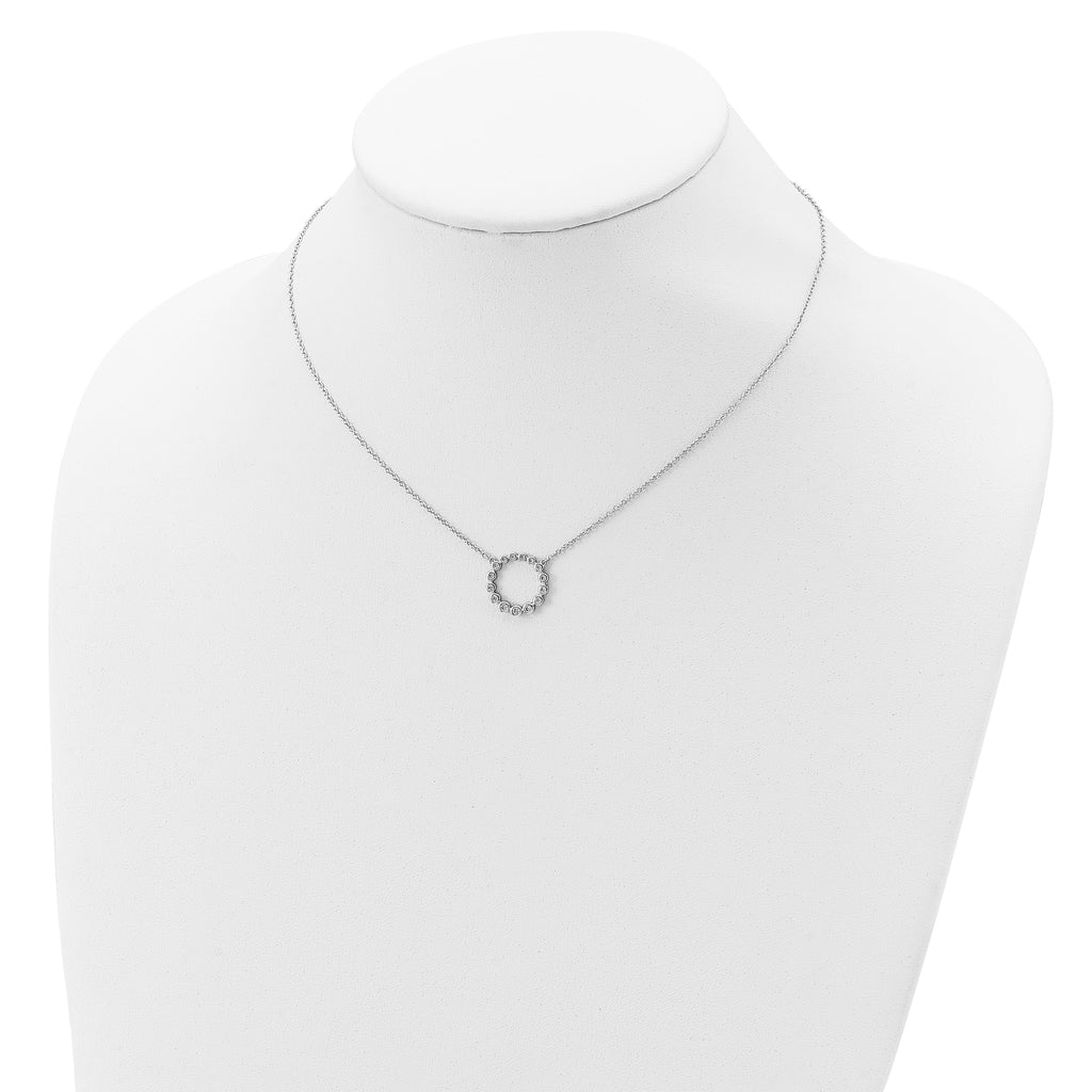 Sterling Silver Rhodium-plated CZ Circle With 2in ext Necklace