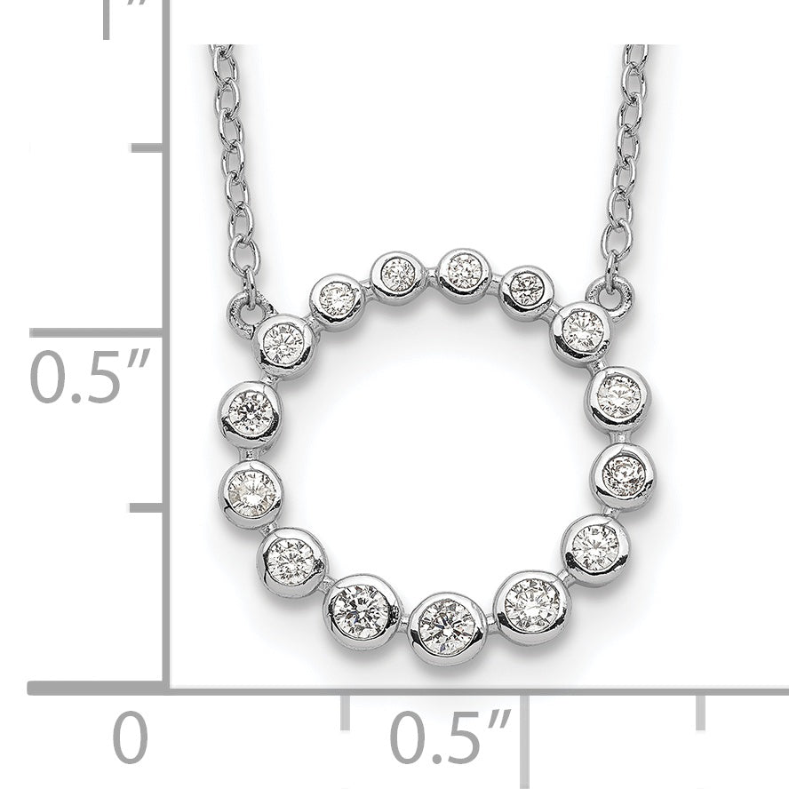 Sterling Silver Rhodium-plated CZ Circle With 2in ext Necklace