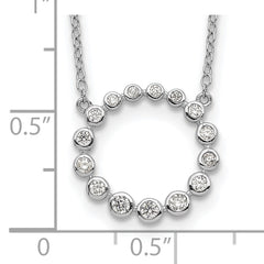 Sterling Silver Rhodium-plated CZ Circle With 2in ext Necklace