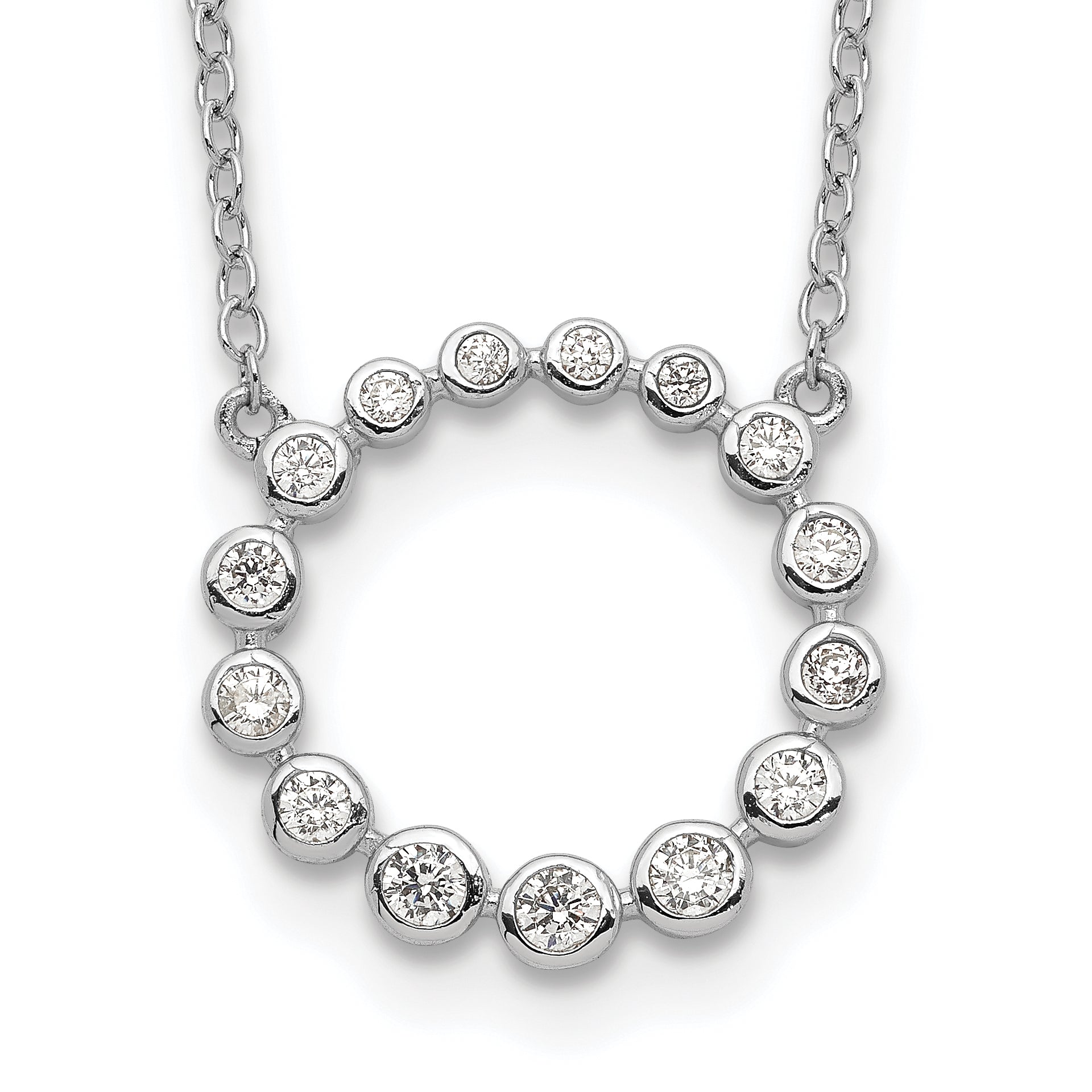Sterling Silver Rhodium-plated CZ Circle With 2in ext Necklace