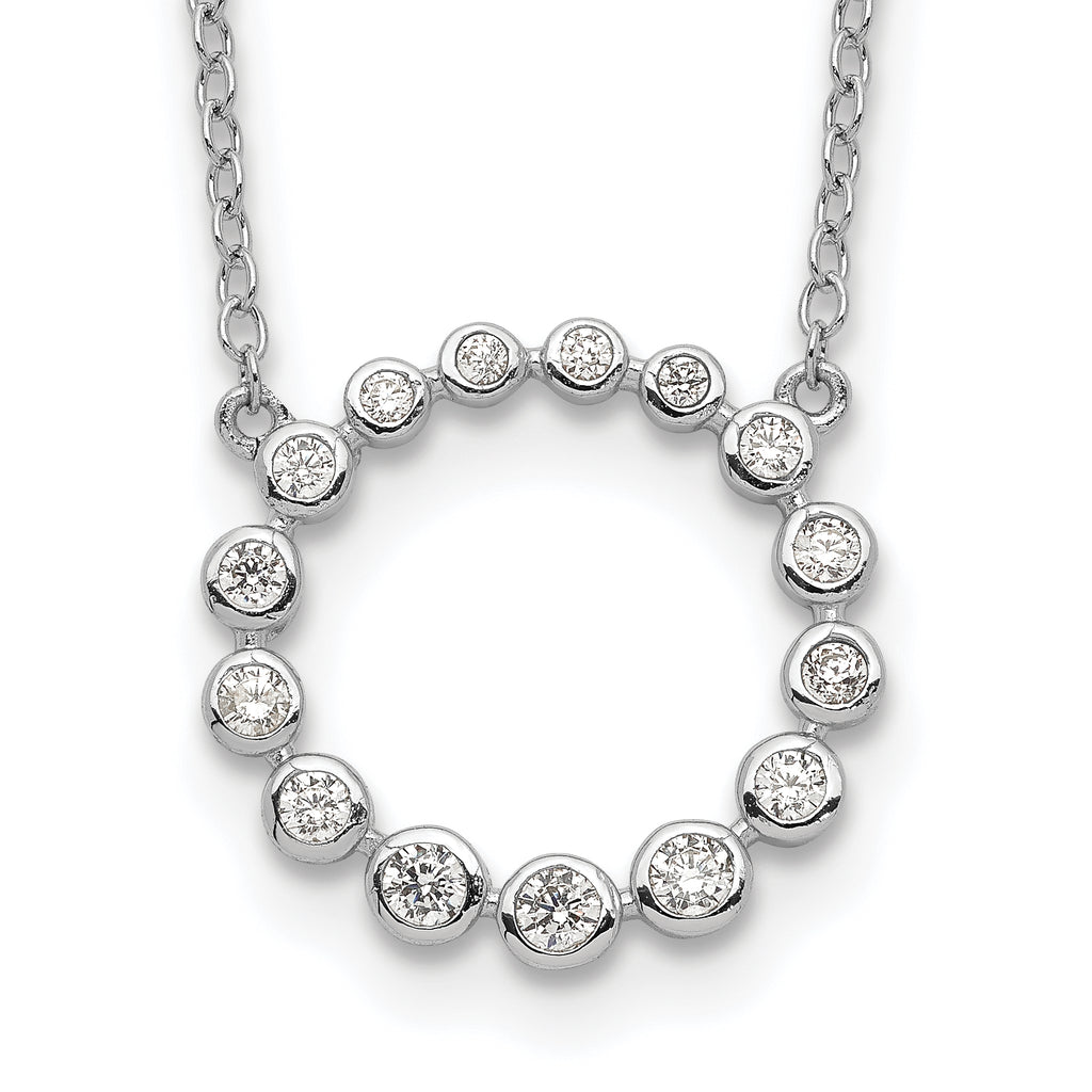 Sterling Silver Rhodium-plated CZ Circle With 2in ext Necklace