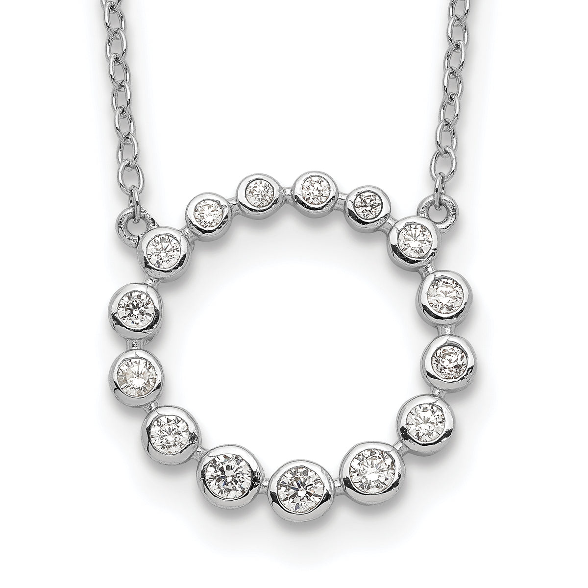 Sterling Silver Rhodium-plated CZ Circle With 2in ext Necklace