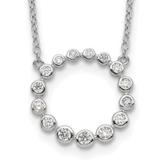 Sterling Silver Rhodium-plated CZ Circle With 2in ext Necklace