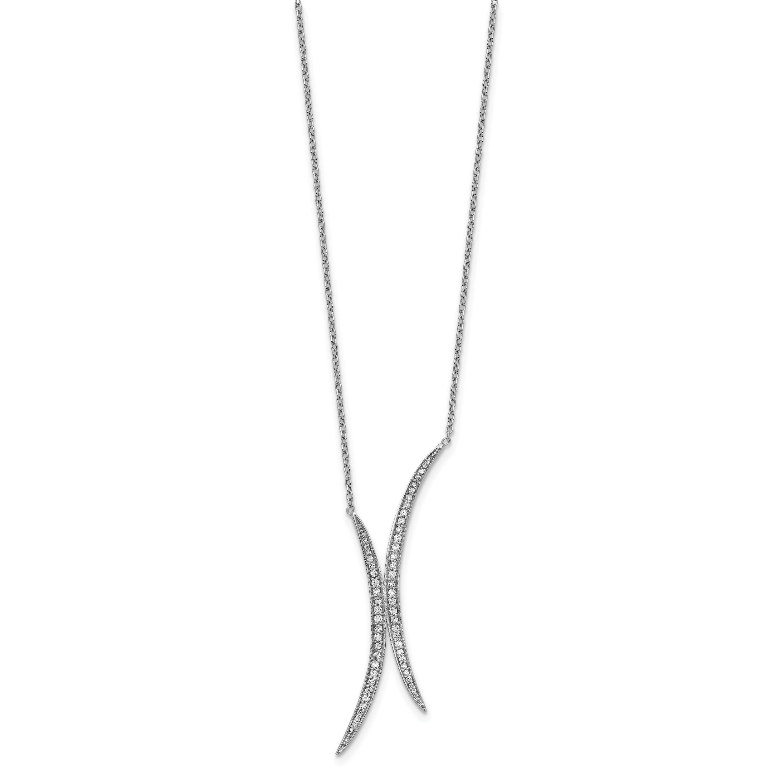 Sterling Silver Rhodium-plated Curved CZ Necklace Secondary image