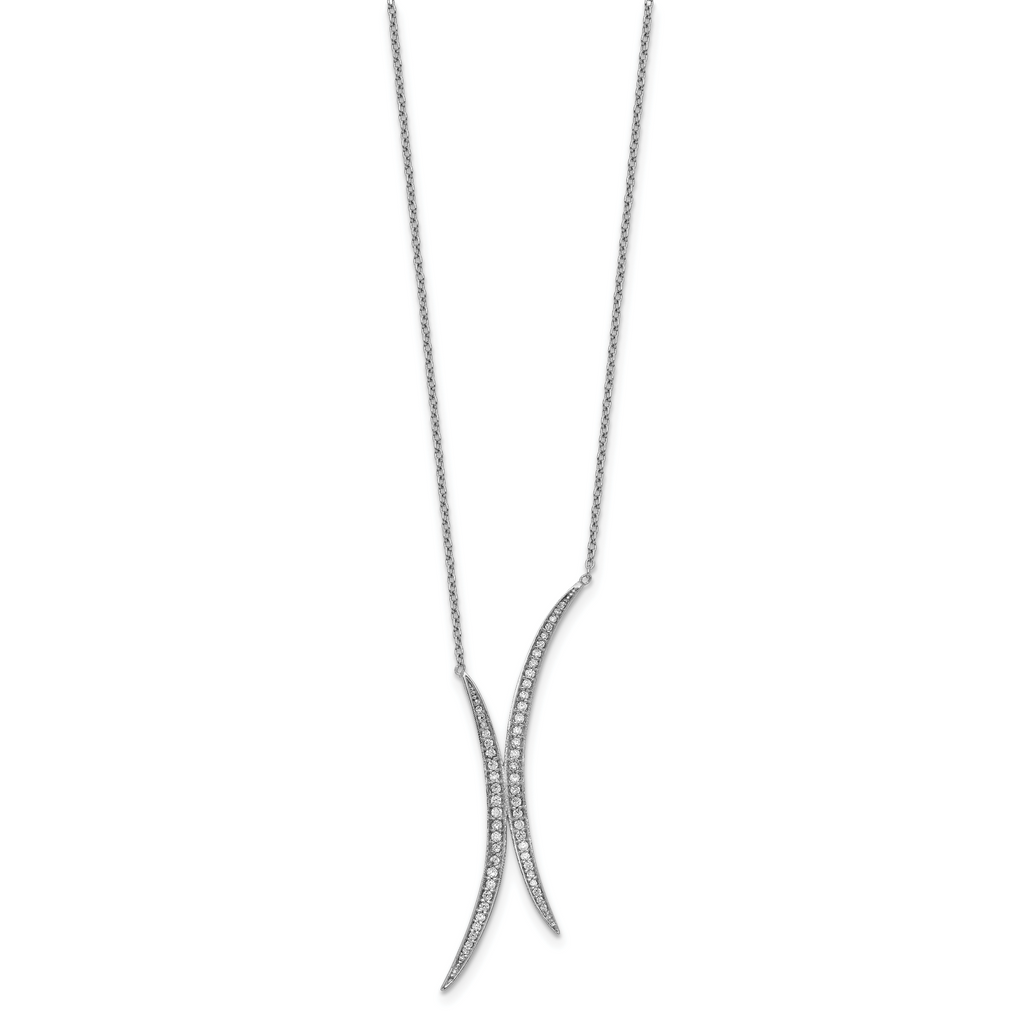 Sterling Silver Rhodium-plated Curved CZ Necklace