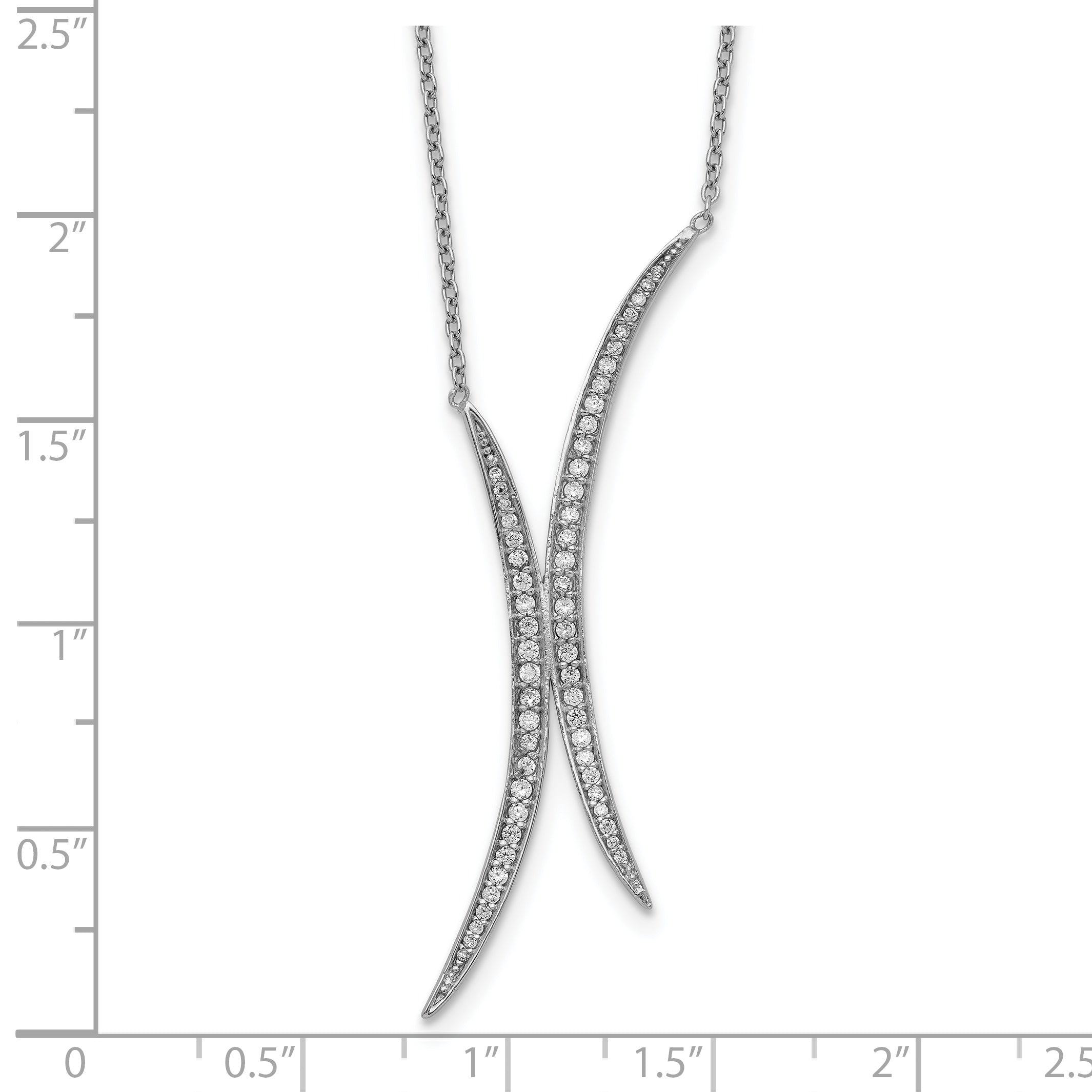 Sterling Silver Rhodium-plated Curved CZ Necklace