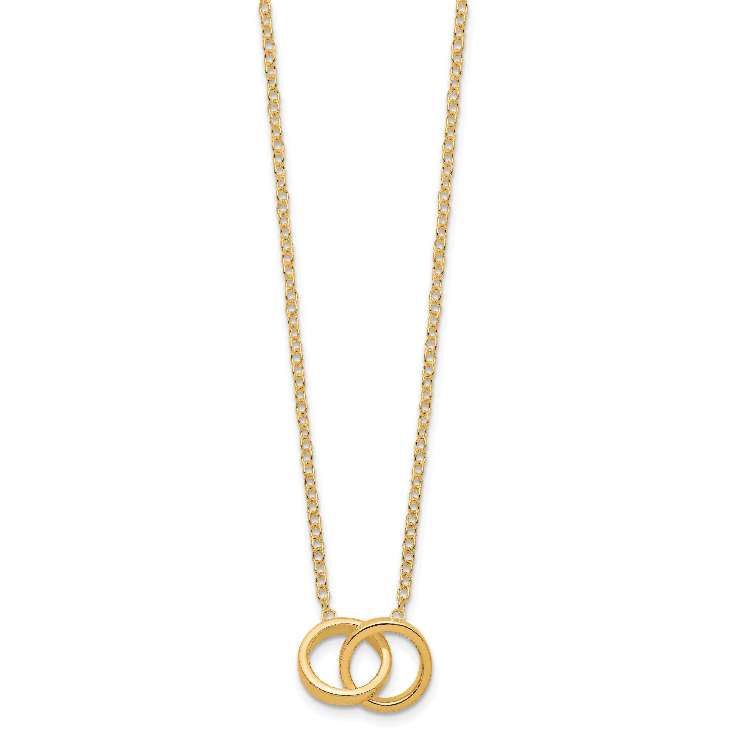 Sterling Silver Gold-tone Polished 2-Rings Necklace
