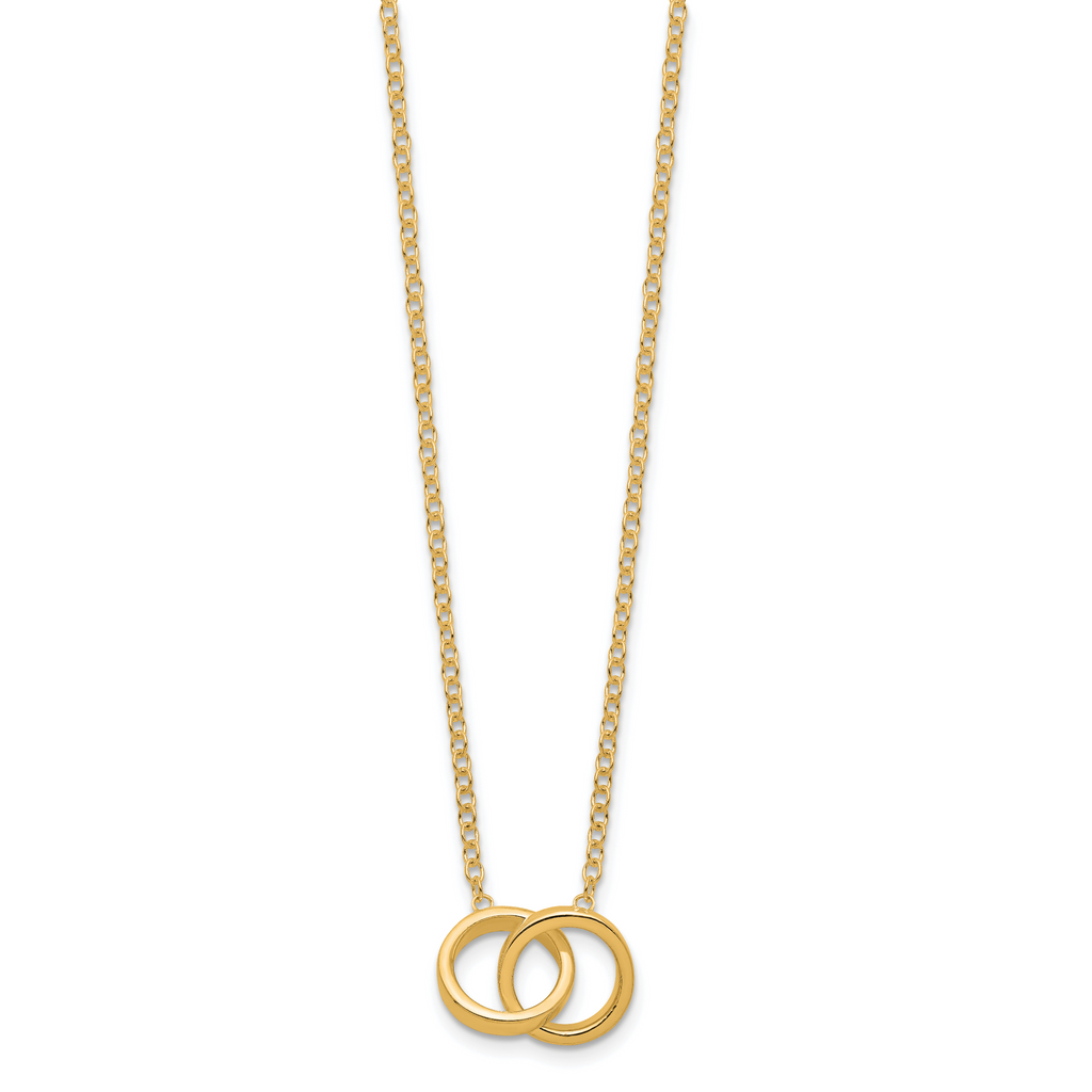 Sterling Silver Gold-tone Polished 2-Rings Necklace