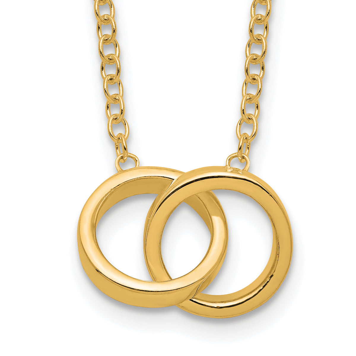 Sterling Silver Gold-tone Polished 2-Rings Necklace