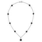 Sterling Silver Rhodium-plated 9-10mm Black Semi-Round Freshwater Cultured Pearl 18 inch Necklace and Dangle Earrings Set