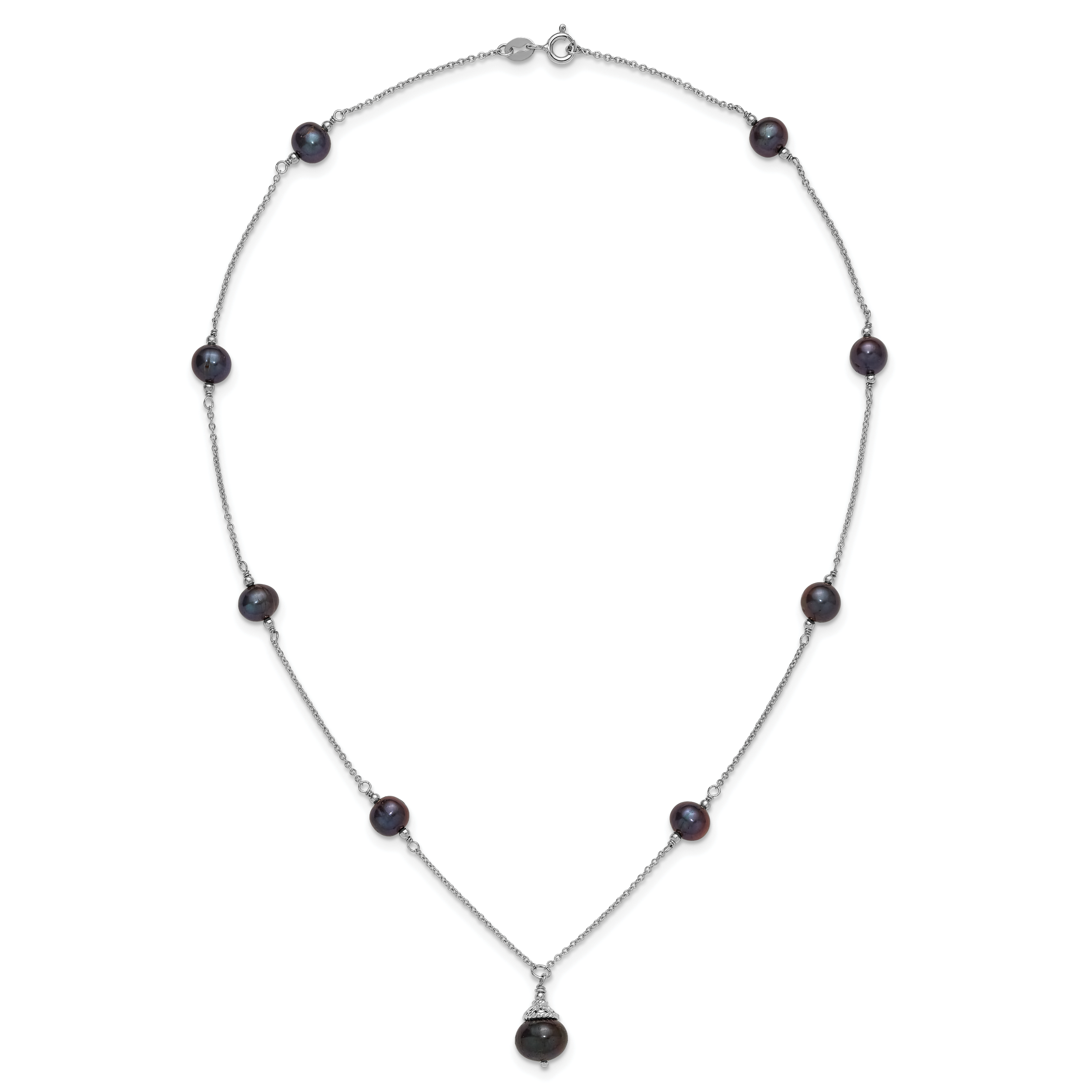 Sterling Silver Rhodium-plated 9-10mm Black Semi-Round Freshwater Cultured Pearl 18 inch Necklace and Dangle Earrings Set