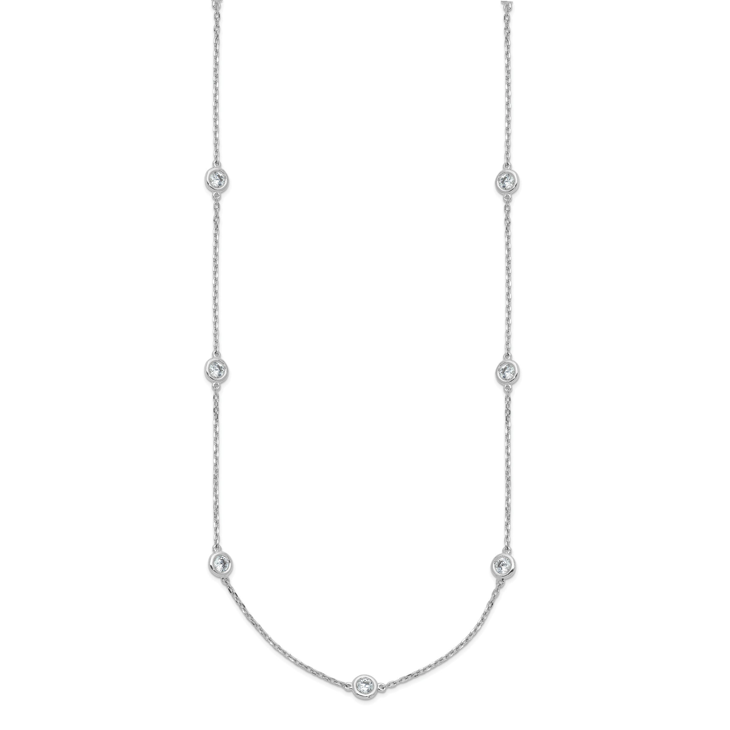 Sterling Shimmer Sterling Silver Rhodium-plated 3mm CZ 15 Stone 15 Station 22 inch Necklace
