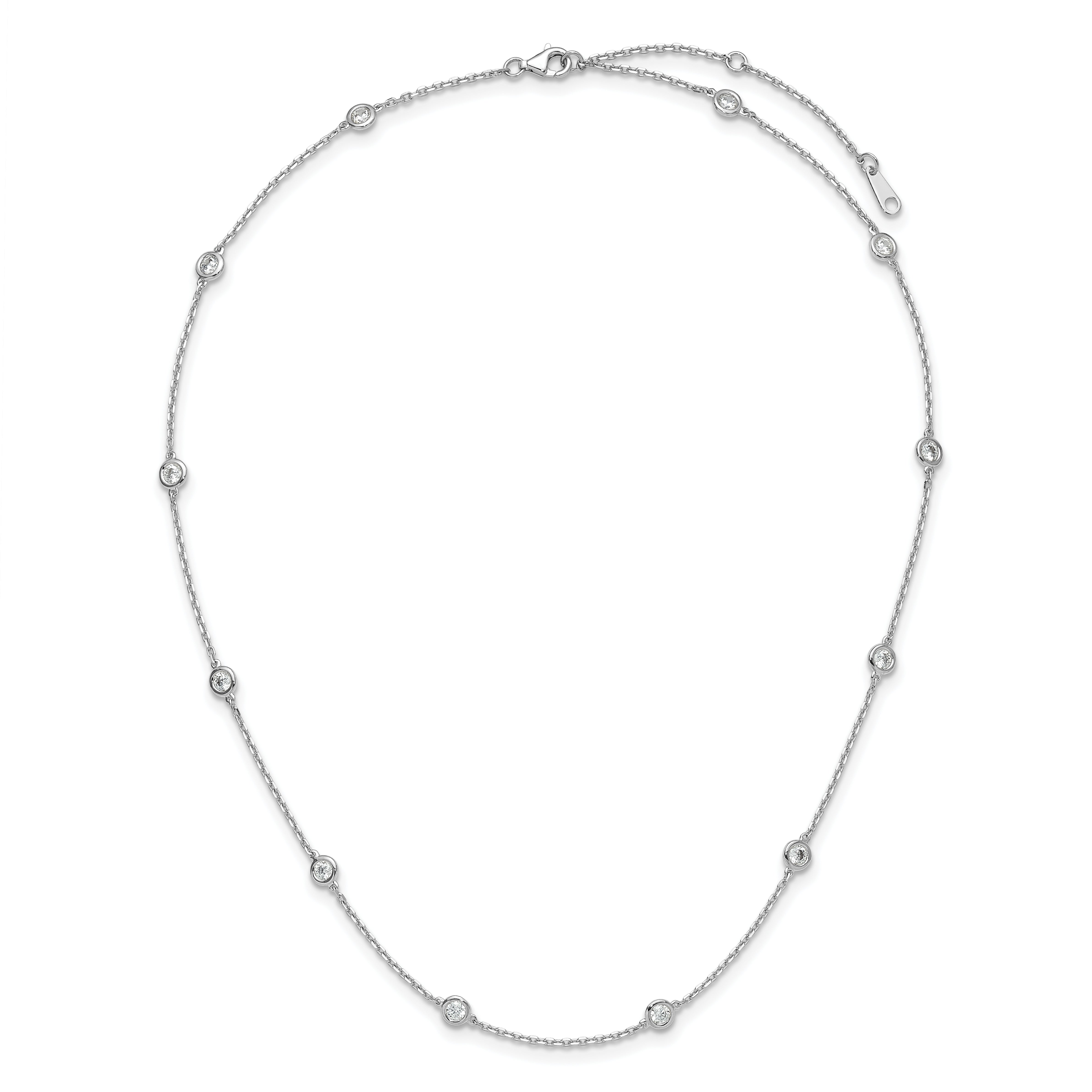 Sterling Shimmer Sterling Silver Rhodium-plated 3mm CZ 12 Stone 12 Station 16 inch with 2 inch Extension Necklace