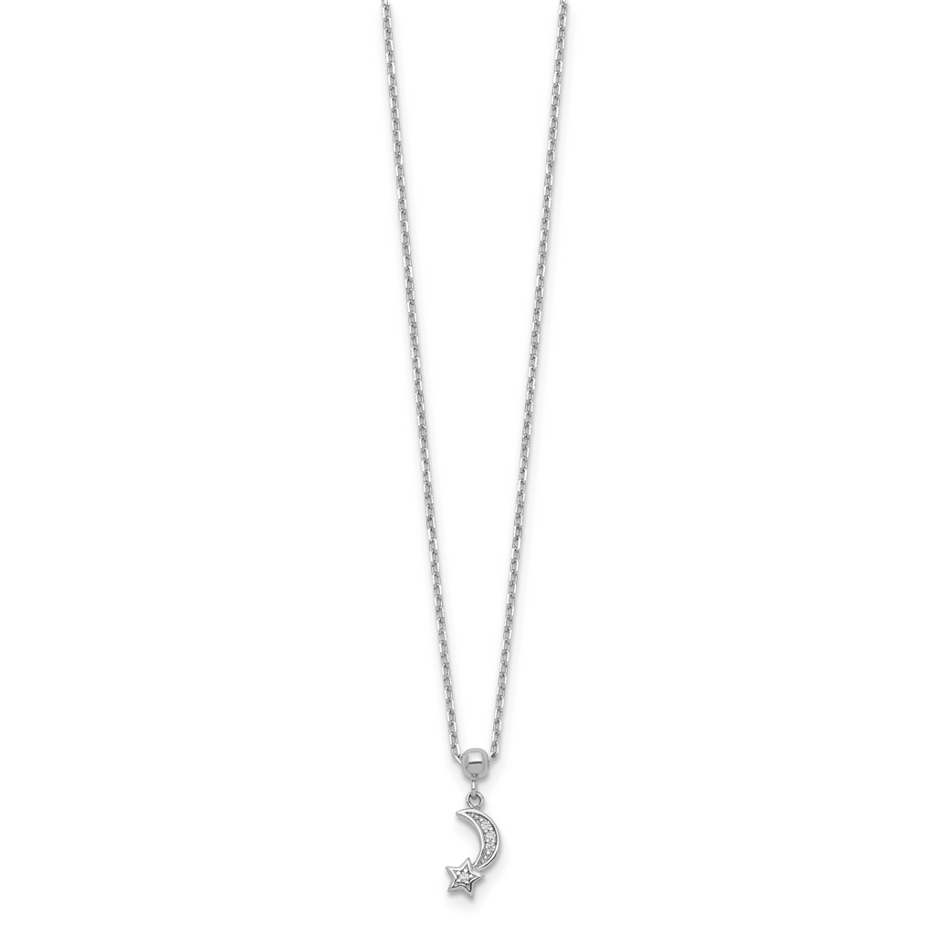 Sterling Shimmer Sterling Silver Rhodium-plated 4 Stone Moon and Star CZ Necklace with extender