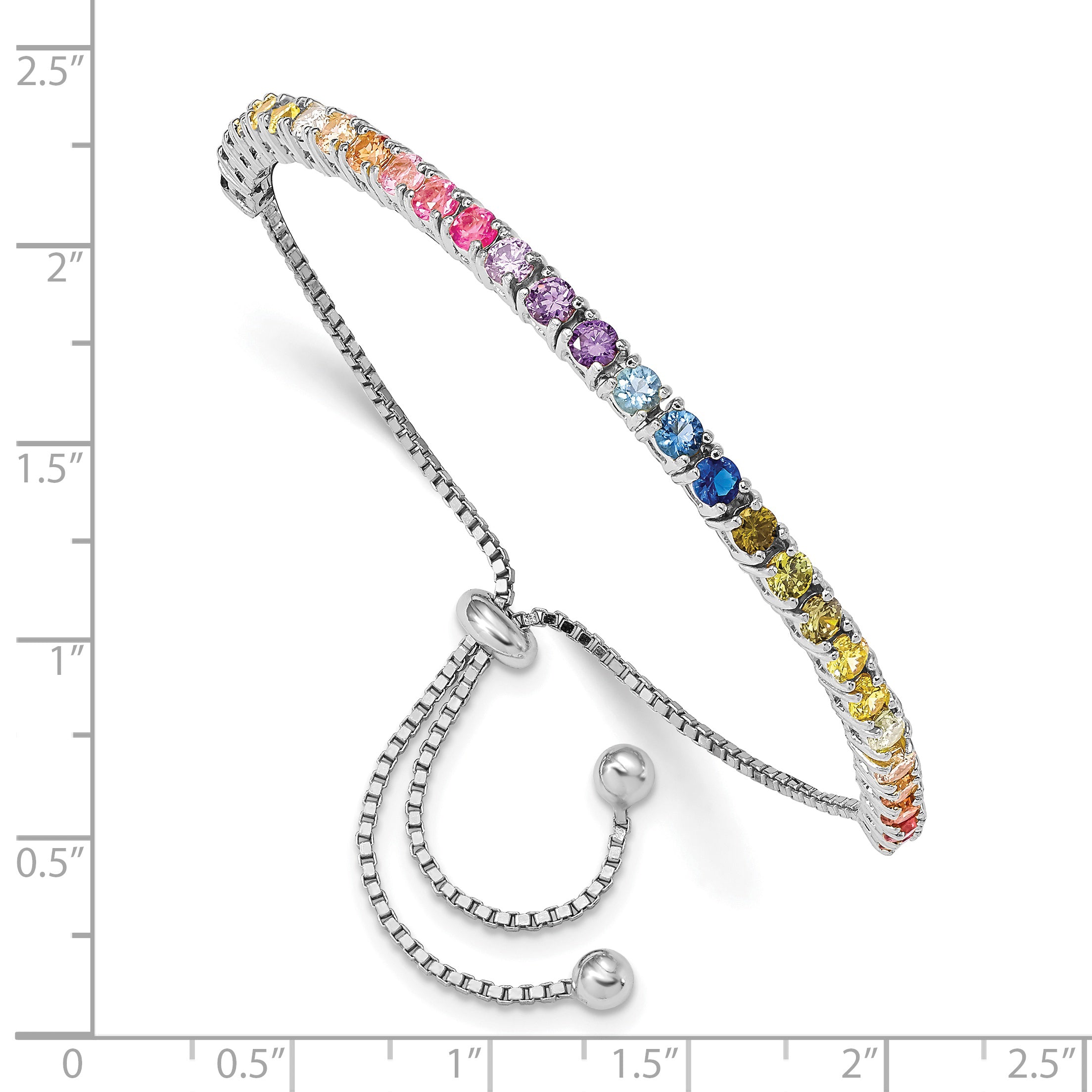 Prizma Sterling Silver Rhodium-plated 3mm Colorful CZ Adjustable Bolo Bracelet Secondary image