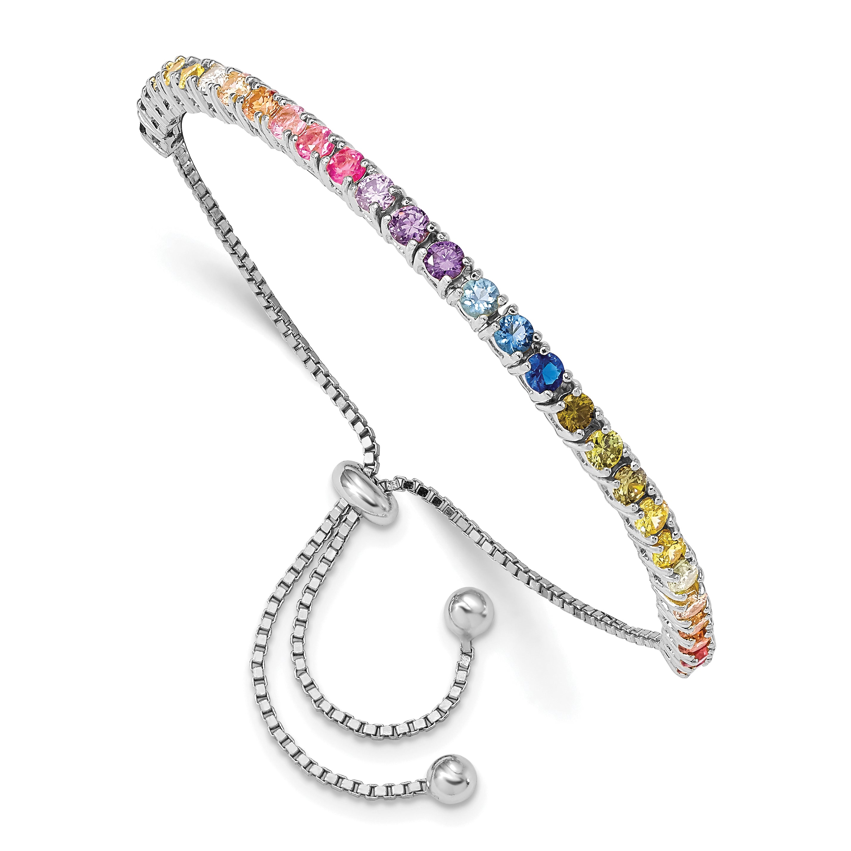 Prizma Sterling Silver Rhodium-plated 3mm Colorful CZ Adjustable Bolo Bracelet Main image