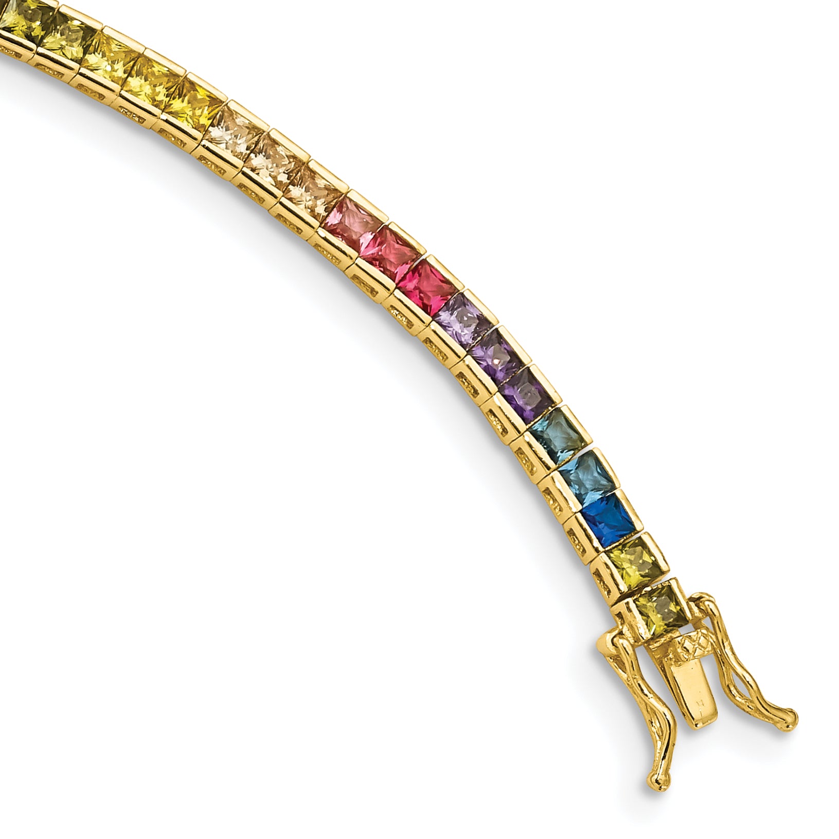 Prizma Sterling Silver Gold-tone 14K Flash Gold-plated 7.25 inch Channel-Set Colorful CZ Bangle Main image