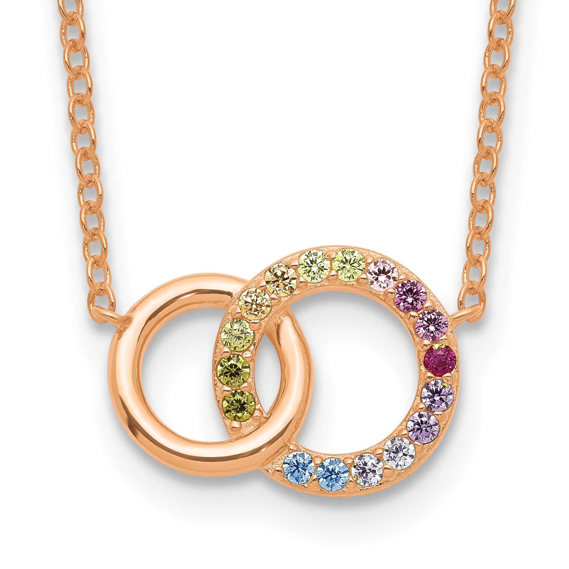 Prizma Sterling Silver Rose-tone 14K Flash Rose Gold-plated 16 inch Colorful CZ Intertwined Circle Necklace with 2 inch Extender Main image
