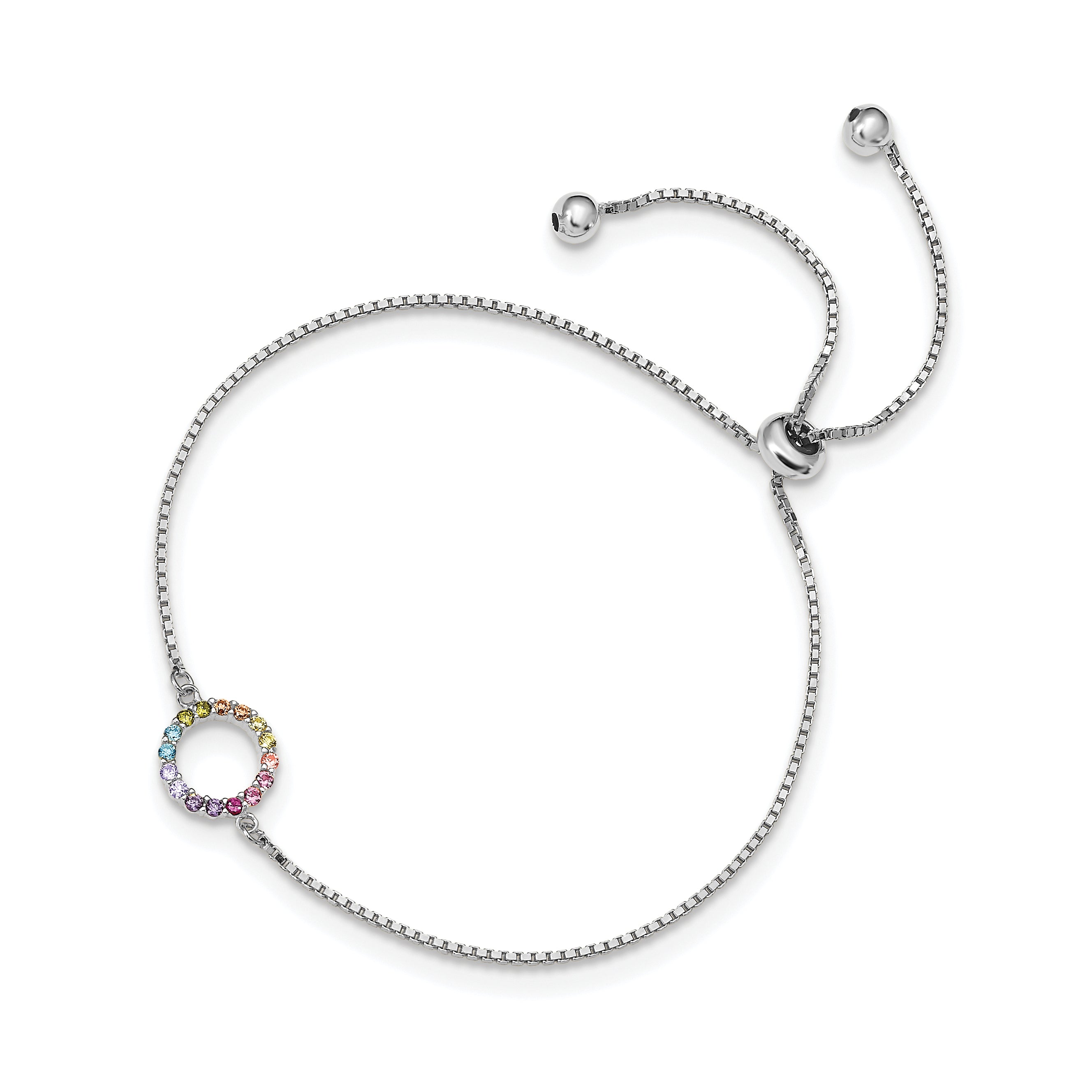 Prizma Sterling Silver Rhodium-plated Colorful CZ Open Circle Adjustable Bolo Bracelet Secondary image