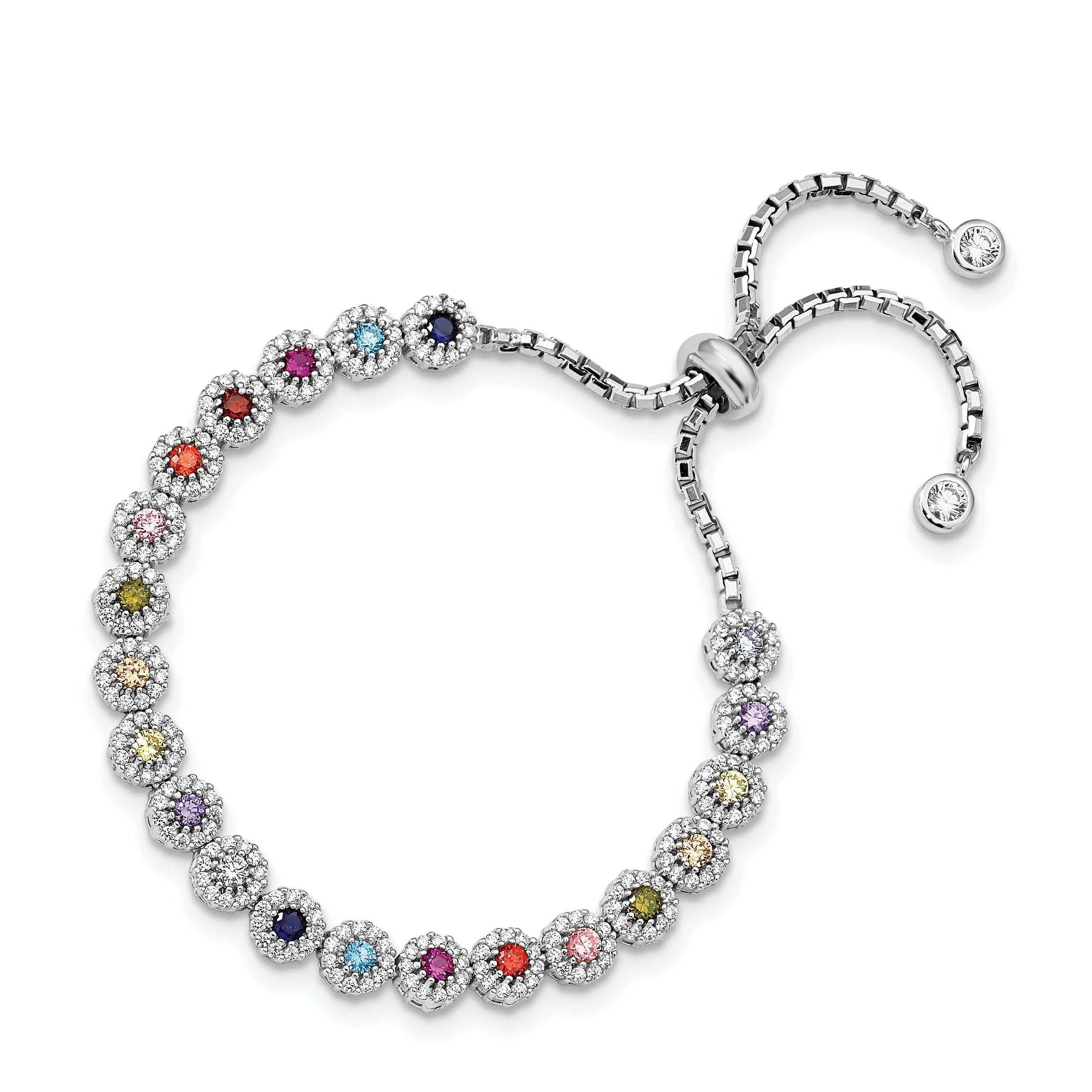 Prizma Sterling Silver Rhodium-plated White and Colorful CZ Adjustable Bolo Bracelet Secondary image