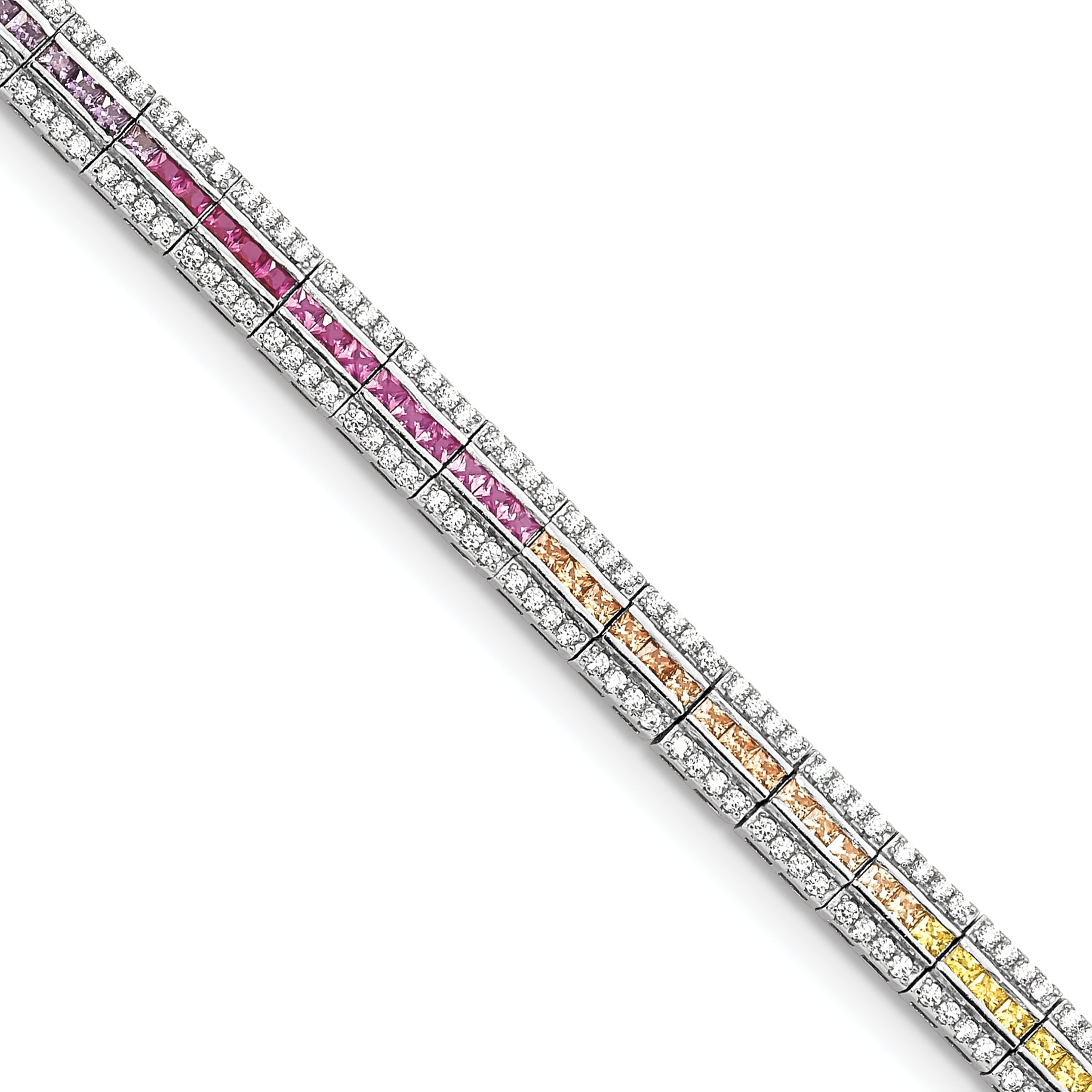 Prizma Sterling Silver Rhodium-Rhodium-Plated 7.25 inch Channel-Set White and Colorful and White CZ Bracelet