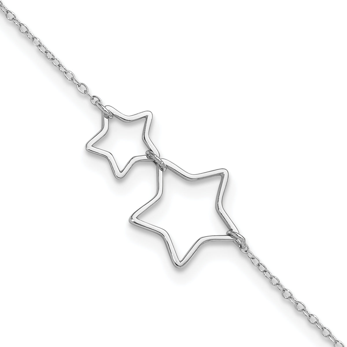 Sterling Silver Rhodium-Rhodium-Plated Cut-Out Stars w/ 2in Ext. Anklet